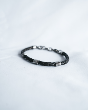 Pulseira em Aço e Couro Com...